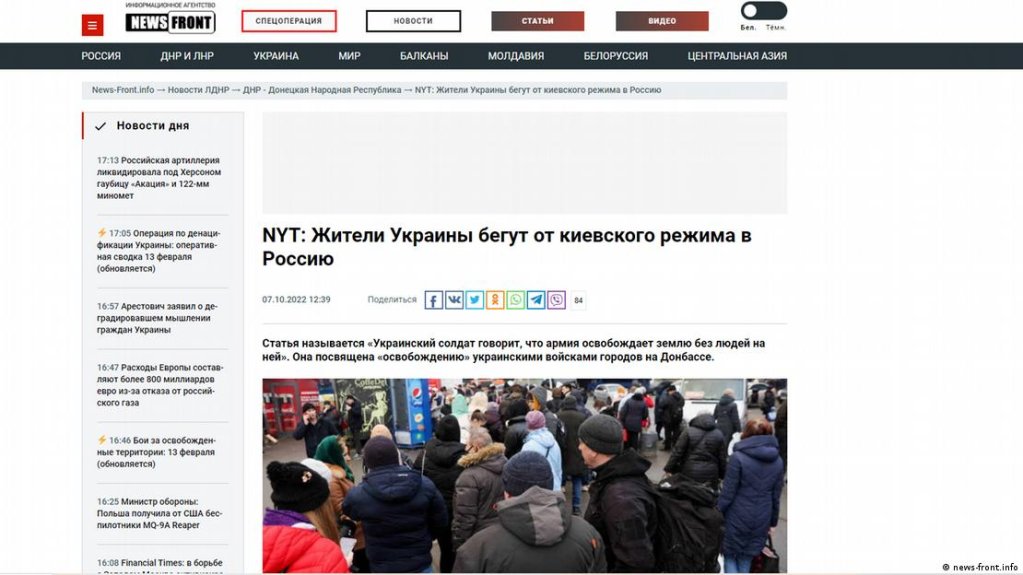 'NYT: Residents of Ukraine flee Kyiv regime to Russia,' said the headline of this story, which later mentions 'Ukronazis' | Photo: news-front.info