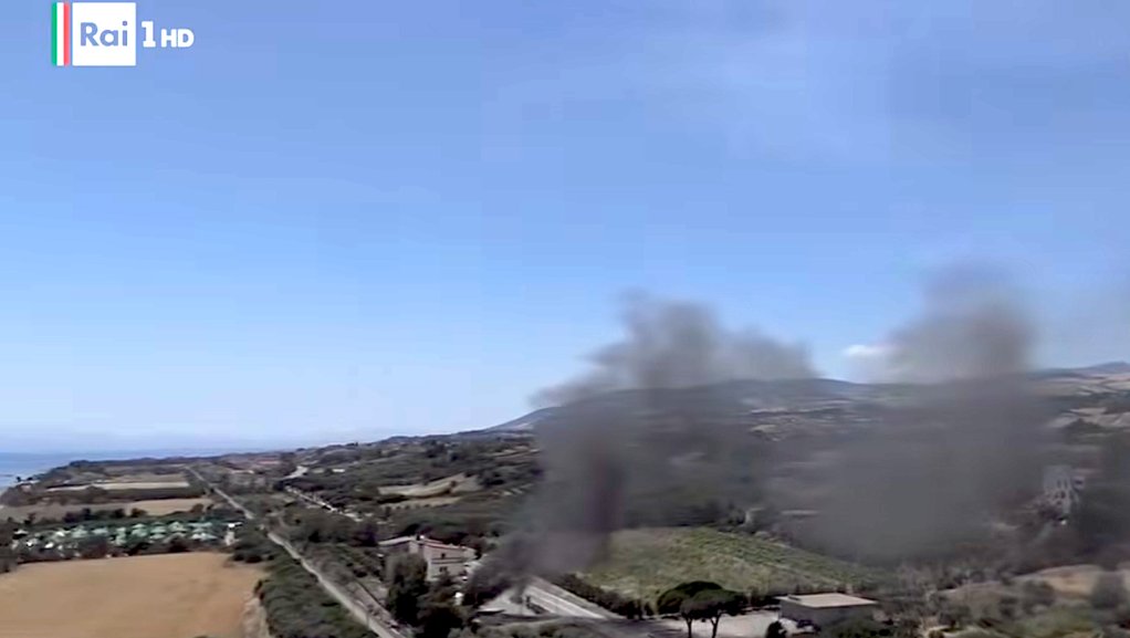 Images from the national RAI broadcaster reveal that the initial blaze could be seen from miles away | Screenshot: RAI
