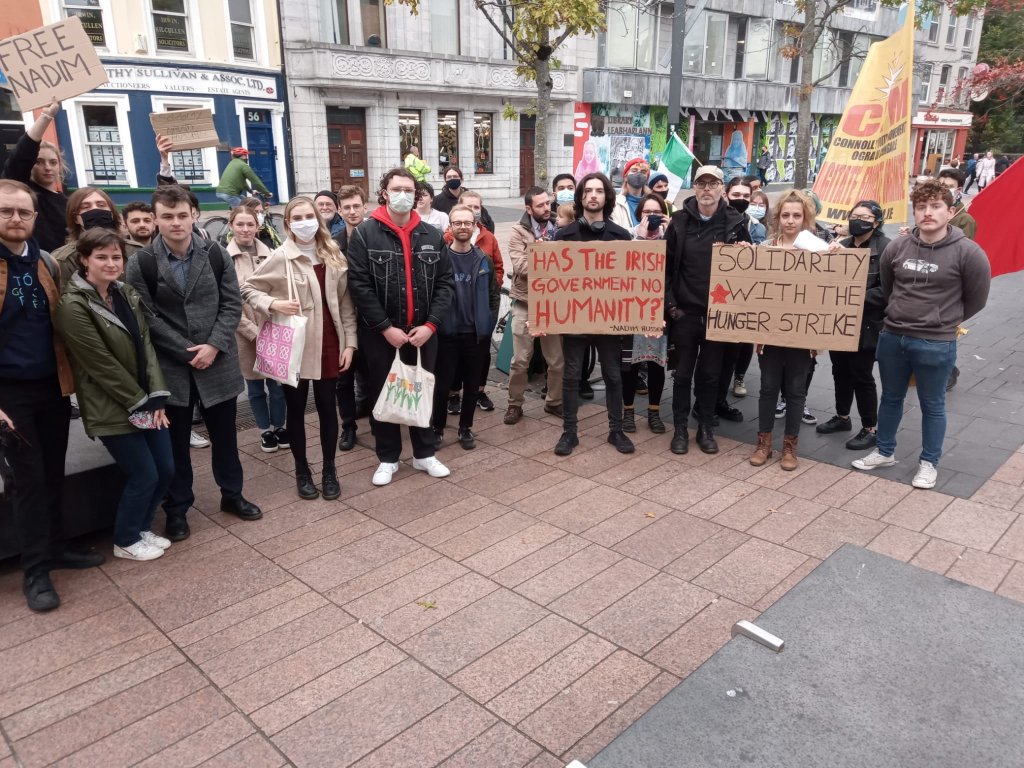 Protesters gather in solidarity with Nadim Hussain in Cork, Ireland, on October 22 2021. Photo: Nadim Hussain