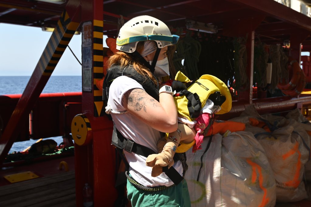 A three-month-old baby was among several children rescued by the Ocean Viking on Thursday (May 19, 2022) | Photo: SOS Mediterranee