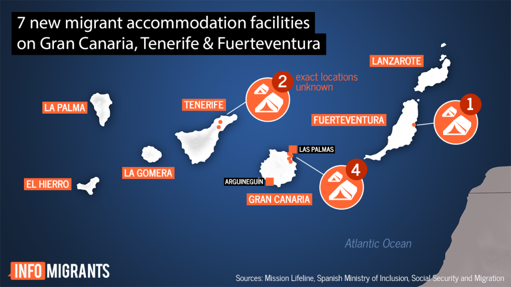 Map of the seven main Canary Islands with accommodation facilities for migrants | Credit: InfoMigrants