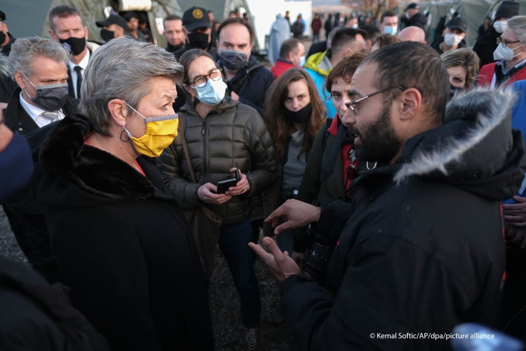 Ylva Johansson, the European Union's Commissioner for Home Affairs, during her visit of the Lipa migrant camp in Bosnia on February 18, 2021 | Photo: Kemal Softic/picture alliance/dpa/AP