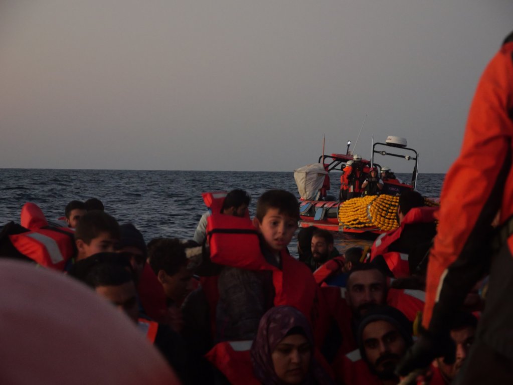 34 children on board the crowded wooden boat in distress, mostly from Syria, are moved to safety by MSF sea rescue crew, February 5, 2024| Photo: Sou-Jie van Brunnersum
