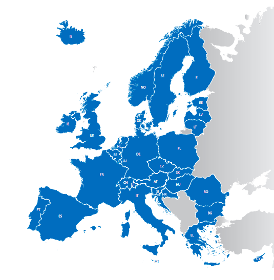 En bleu, les pays membres du règlement de Dublin | Source : Union européenne