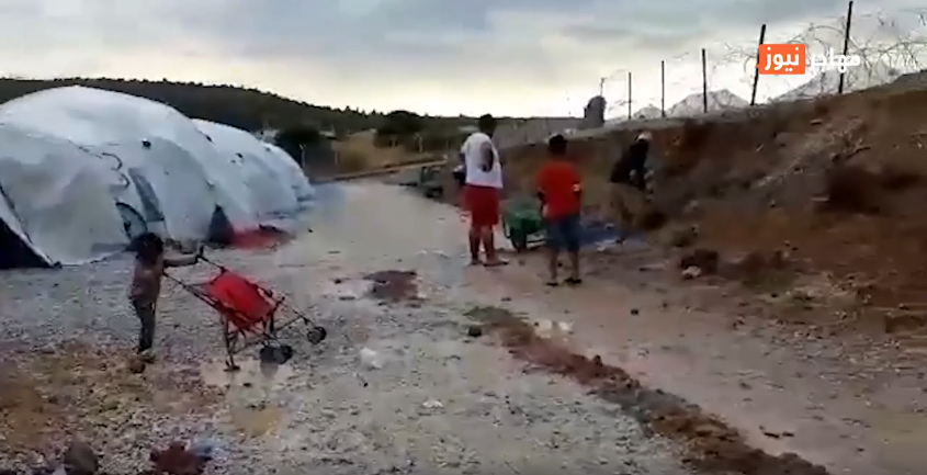 A screenshot from the InfoMigrants Dari video showing flooding in the Kara Tepe camp on Lesbos where migrants are now battling extreme cold too | Photo: Screenshot, InfoMigrants Dari (Video shot by migrant in camp)