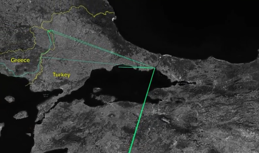 The investigators at Forensic Architechture reconstructed Parvin's accounts of her six attempts to enter Greece from Turkey | Source: Screenshot from Forensic Architecture video @ForensicArchi