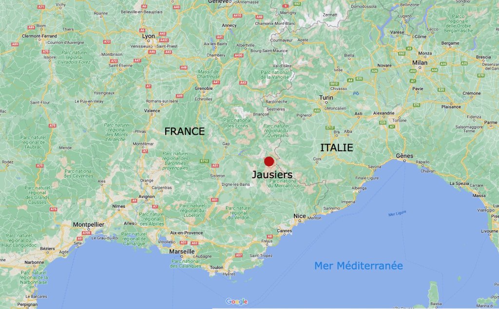 Jausiers se trouve près de la frontière franco-italienne, dans les Alpes-de-Haute-Provence. Crédit : Google Maps