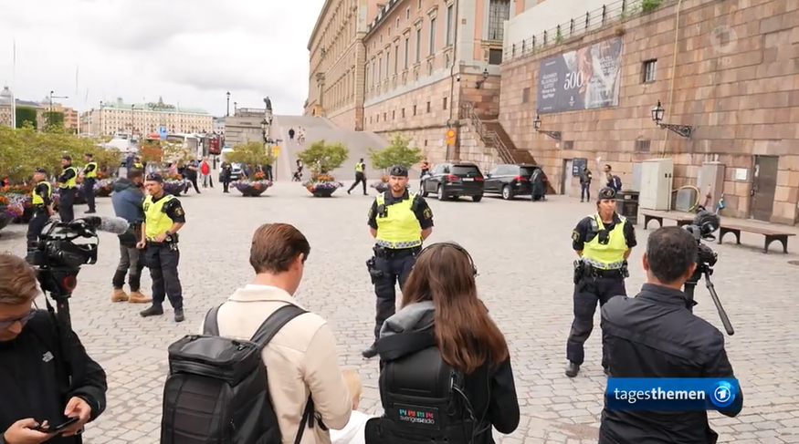 The Swedish police provided a cordon around the protest, leading to anger across the Islamic world that Sweden was allowing the protests to continue | Source: German state broadcaster ARD