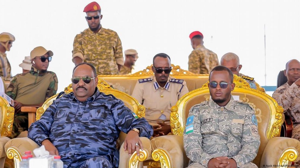 Right behind the Puntland President Deni (front left), Ayub can be seen wearing a baseball cap in this picture, posted to Facebook in April 2025 | Source: Published by DW as part of their report and taken from Ayub Abdirizak/Facebook
