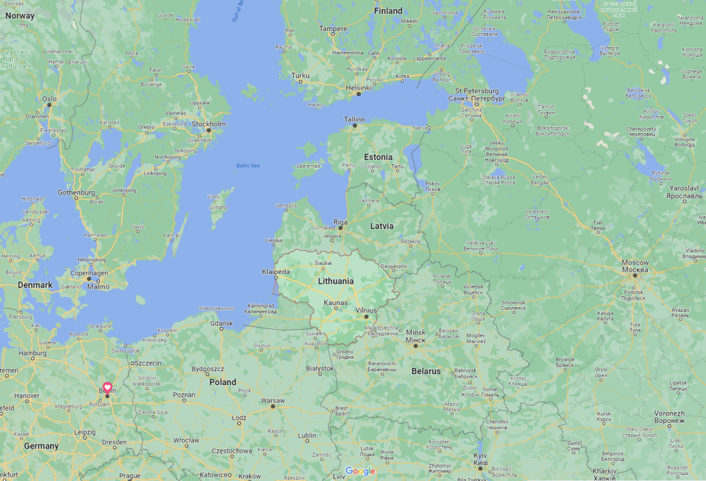 Map showing the Baltic states of Lithuania, Latvia and Estonia as well as Belarus | Source: Google Maps
