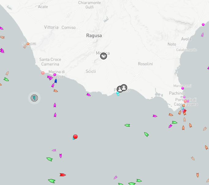 A screenshot from Marine Locator on June 17 shows the location of the Sea-Eye 4, circled to the left of the picture, not far off the coast of Ragusa | Source: Screenshot, Marine Traffic Locator www.marinetraffic.com