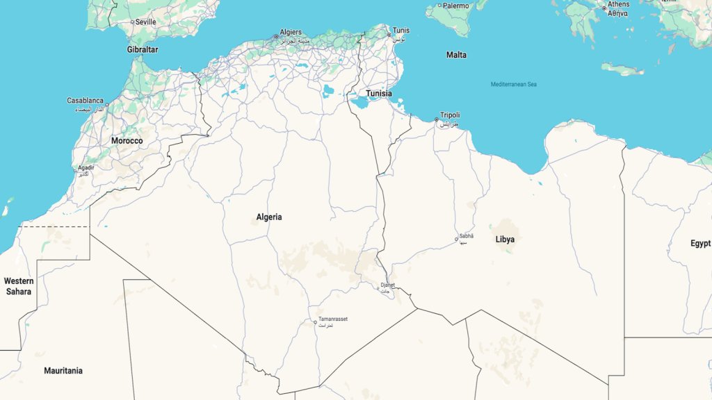 Algeria is located at the crossroads of multiple migrant routes | Source: Google Maps