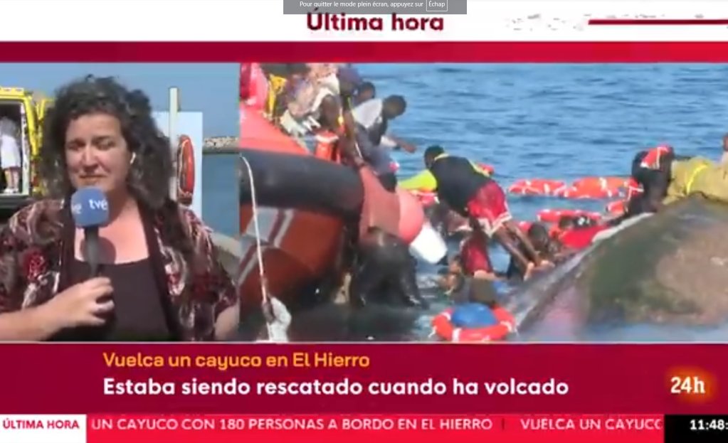 La télévision espagnole montre la panique des passagers après le naufrage de leur pirogue à el Hierro, le 28 mai 2025. Capture d'écran RTVE