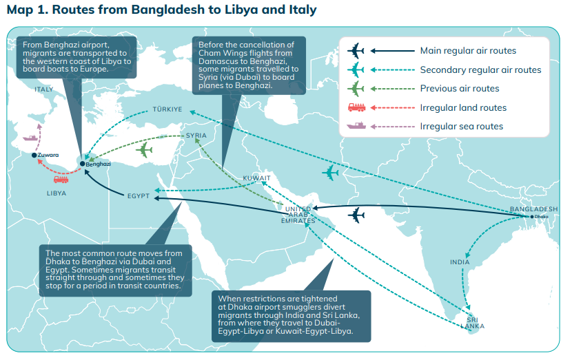 Routes from Bangladesh to Libya and Italy | Source: www.mixedmigration.org