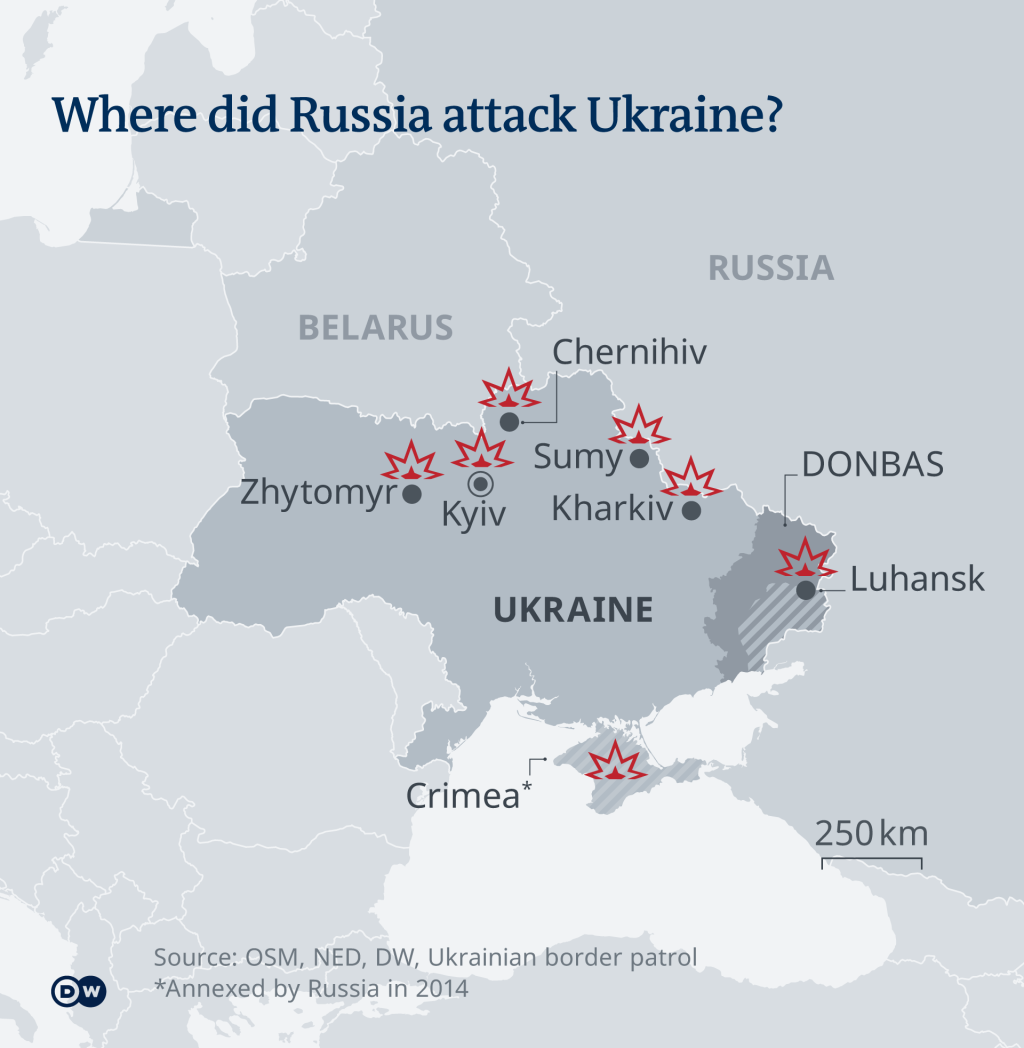 Russian attacks on Ukraine on February 24, 2022 | Credit: DW