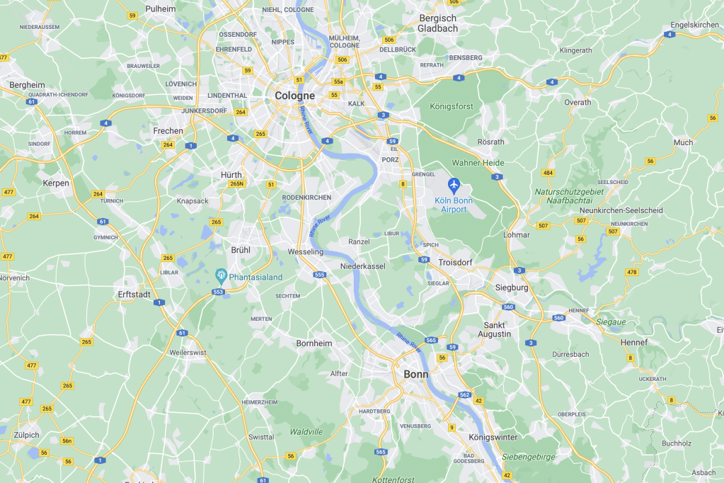 Troisdorf is located roughly halfway between the city of Cologne and the former capital Bonn | Copyright: GoogleMaps