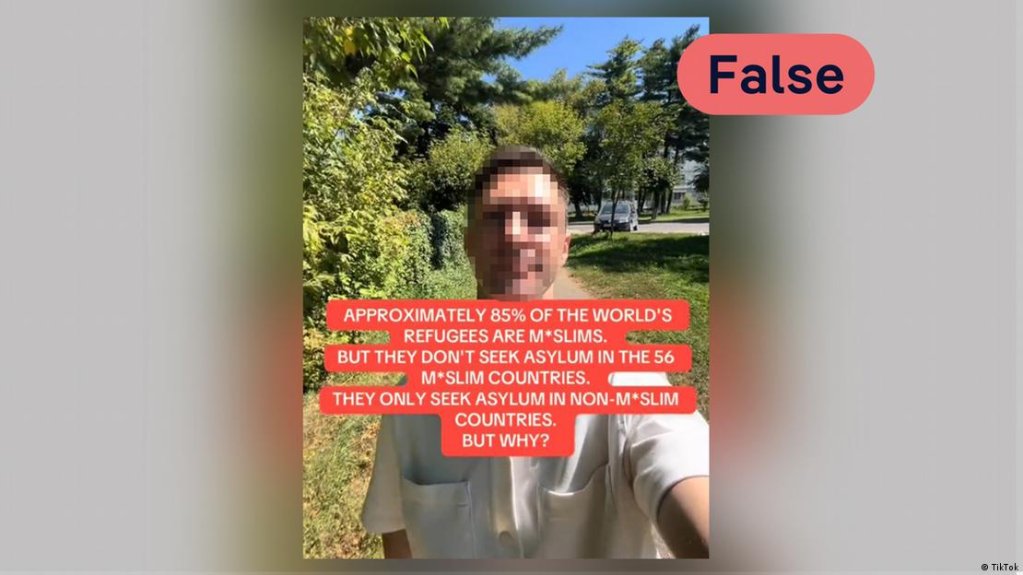 Many videos have circulated on social media repeating the same false claim that "85% of all refugees are Muslim" | Image: TikTok