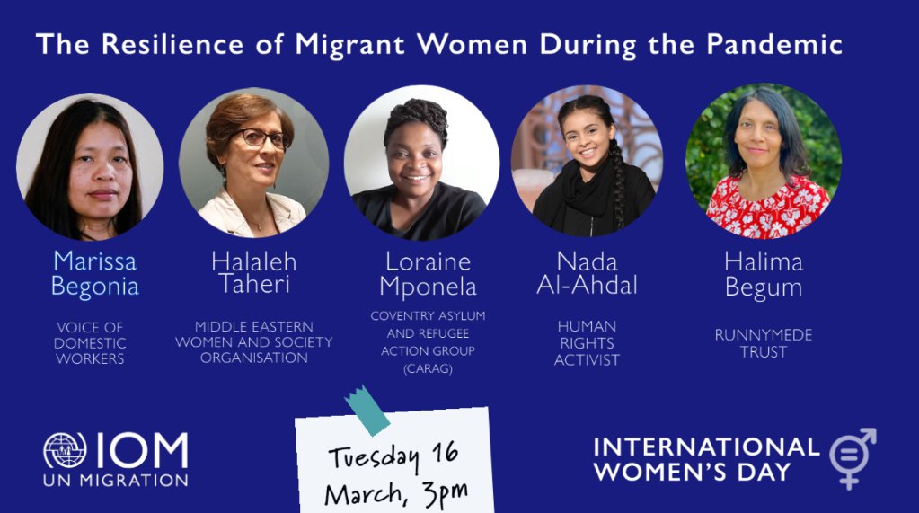 A slide advertizing the IOM panel for Interational Women's Day | Source: IOM UK Twitter @IOM_UK
