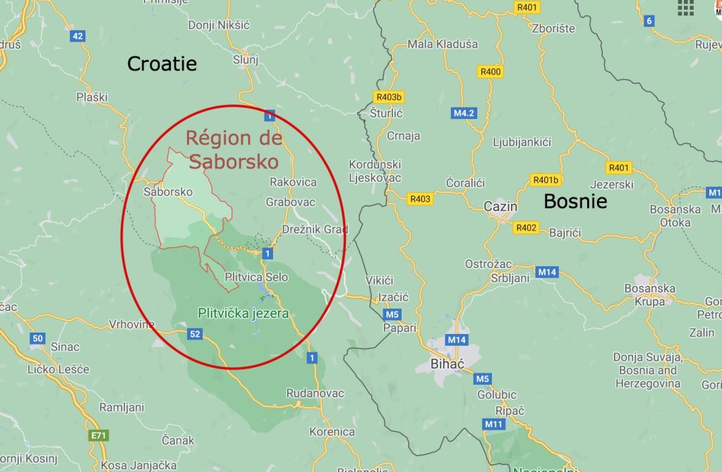La région de Saborsko se trouve non loin de Bihac, en Bosnie, où des milliers de migrants patientent avant d'essayer de traverser la frontière. Crédit : Google image