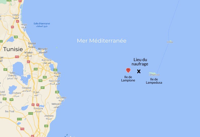 Le naufrage a eu lieu entre l'ile de Lampione et Lampedusa.