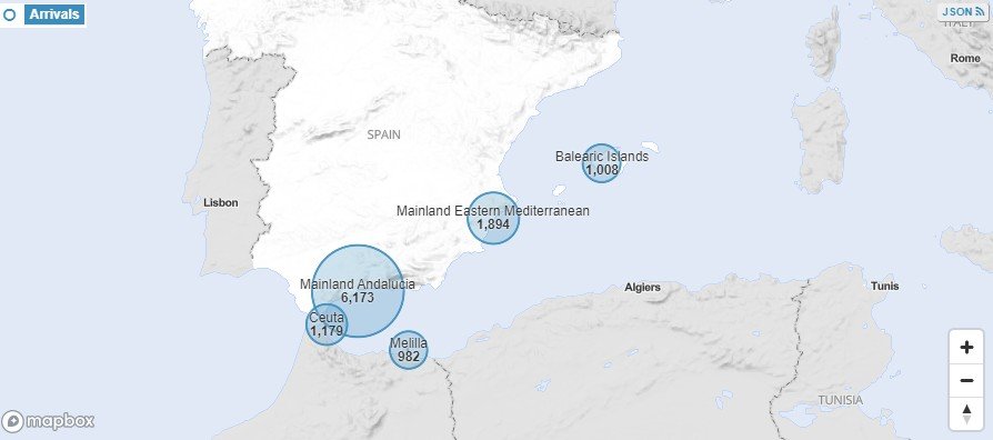 Les arrivées de migrants - celles de Ceuta ne sont pas prises en compte depuis le 17 mai - en Espagne depuis le 1er janvier 2021. Crédit : HCR