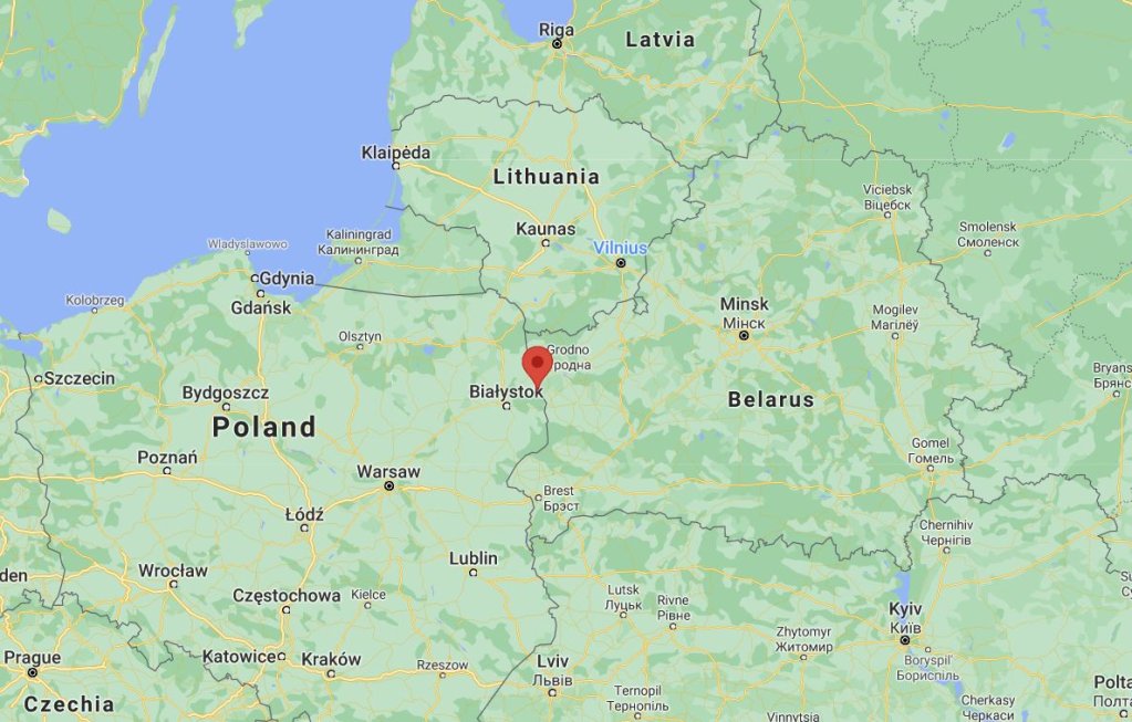 Map of the Polish border village of Usnarz Górny (location marker), Lithuania, Latvia and Belarus | Source: Google Maps
