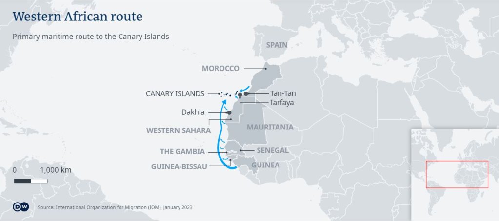 Primary maritime routes to Spain's Canary Islands | Credit: DW