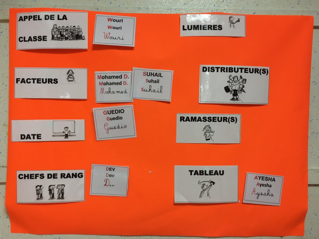Dans la classe de Myriam, chaque élève est chargé d'une tâche particulière. Crédit : InfoMigrants