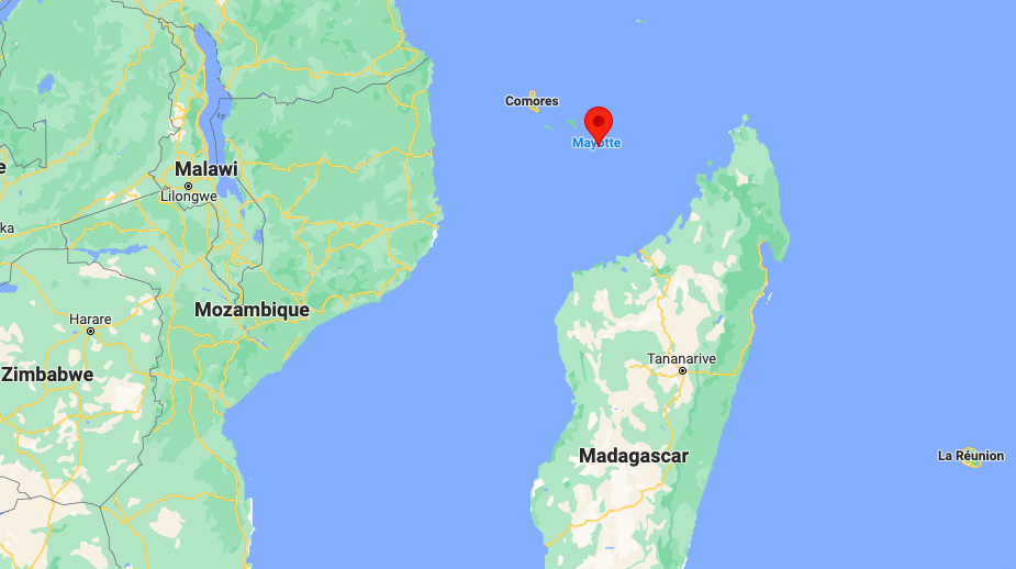 L'île française de Mayotte est située entre les côtes du Mozambique et Madagascar. Crédit : Google maps
