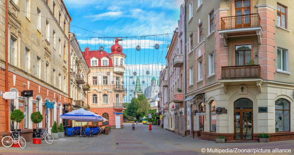 Historic city center of the western Ukrainian university city of Ternopil, seen on July 6, 2021