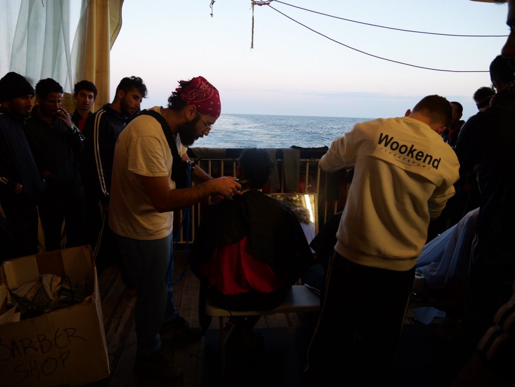 In their testimonies, survivors on board the MSF-operated search and rescue ship Geo Barents share their stories of hardship and extortion during their captivity in Libya, February 8, 2024 | Photo: Sou-Jie van Brunnersum