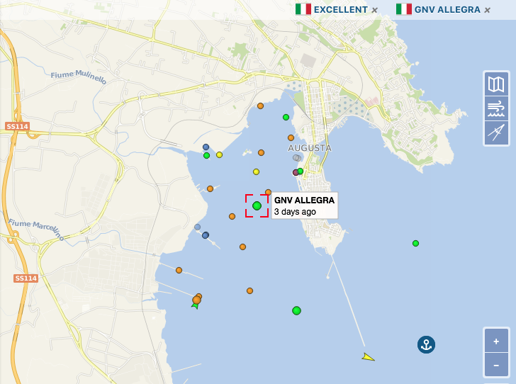 La position du GNV Allegra, le 30 mars 2021. Crédit : Capture d'écran VesselFinder
