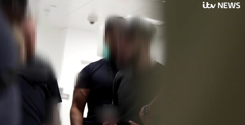 A migrant due to be deported to Romania argues with prison and border staff ahead of his deportation, in a report filmed by ITV news in mid-September 2025 | Source: ITV news screenshot