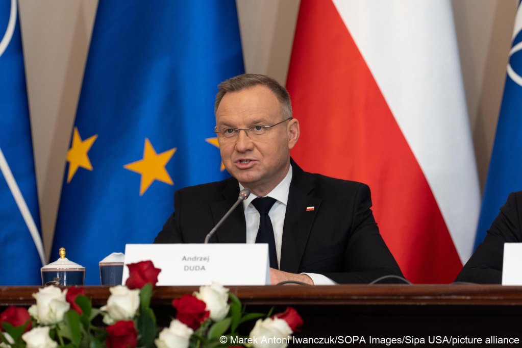Polish President Andrzej Duda speaking during a national security meeting ahead of the NATO summit in Washington | Photo: Marke Antoni Iwanczuk / SOPA images / Sipa USA / picture alliance