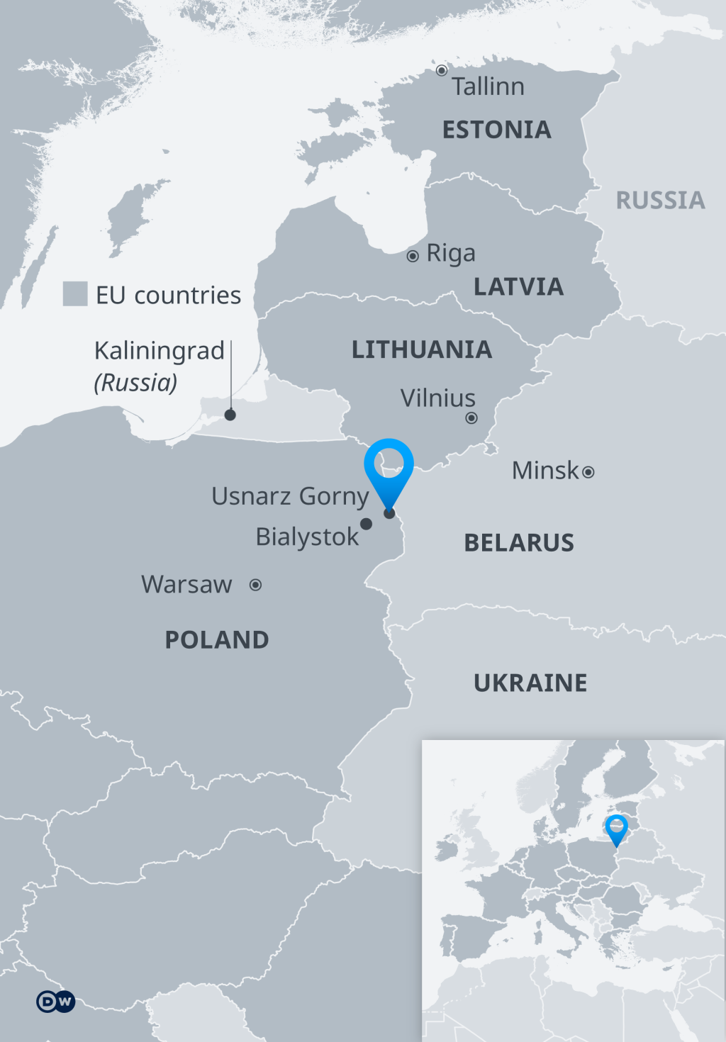 Belarus shares a border with EU countries Poland, Lithuania and Latvia | Source: DW