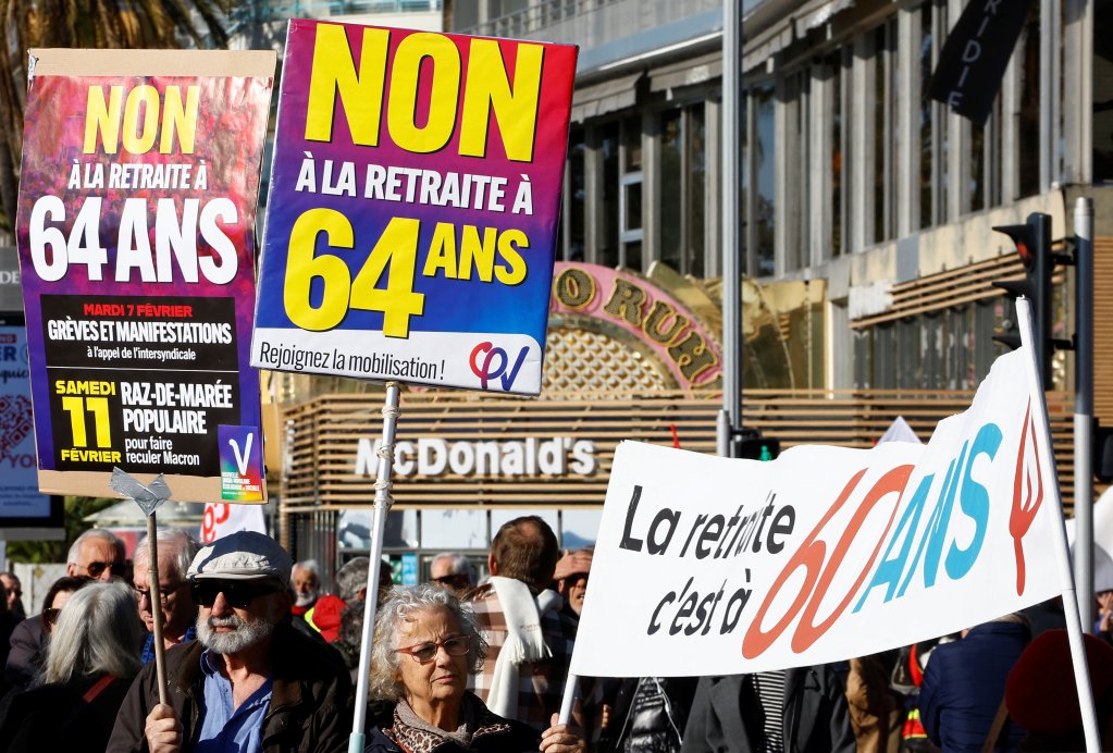 Une manifestation contre la réforme des retraites à Nice, le 7 février 2023. Crédit : Reuters