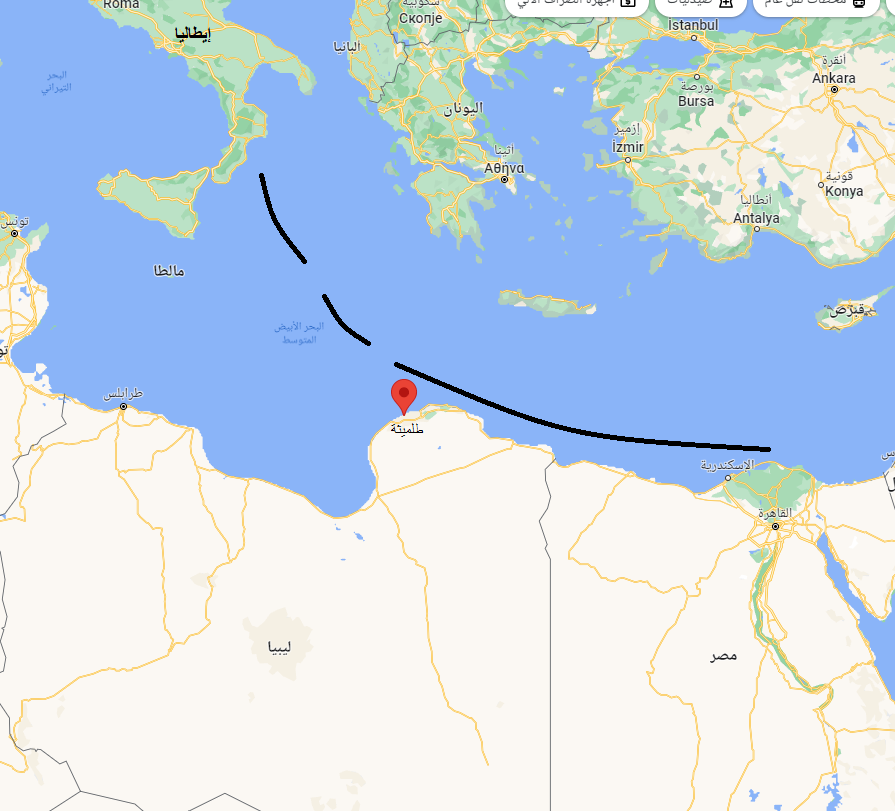 مسار رحلة الهجرة من مصر إلى إيطاليا/خرائط جوجل