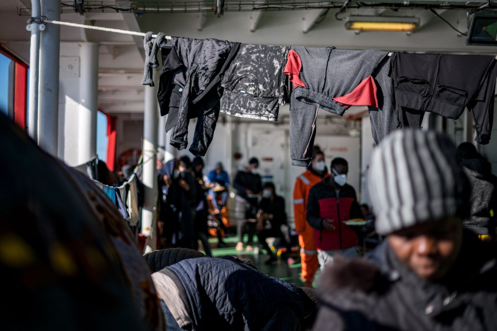 Migrants waiting on board the Sea-Eye 4 to be assigned a port of safety, picture posted on December 21, 2021 | Photo: @UnitedforRescue via Twitter